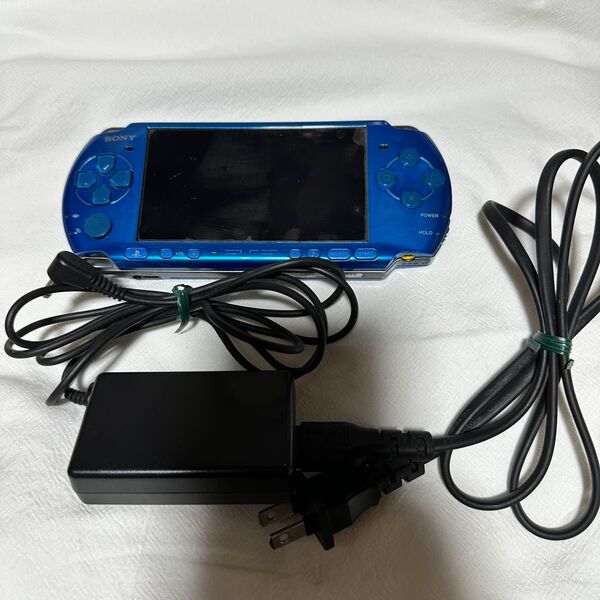 SONY PSP-3000 ブルー 本体 ACアダプター 電源コード (ジャンク品)