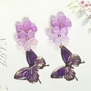 桜 蝶 ピアス(※イヤリング変更可) No.085