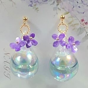 しずくガラスドーム シャボン玉ピアス(※イヤリング変更可) No.298