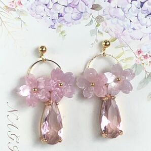 桜 ガラスビーズ ピアス(※イヤリング変更可) No.300