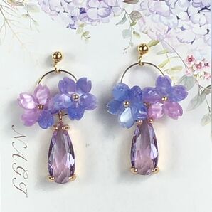 桜(夜) ガラスビーズ ピアス(※イヤリング変更可) No.301