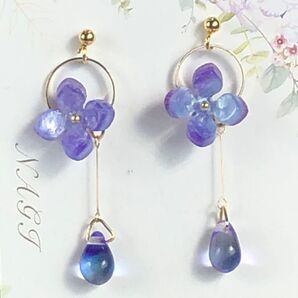 紫陽花 チェコビーズ ピアス(※イヤリング変更可) No.302