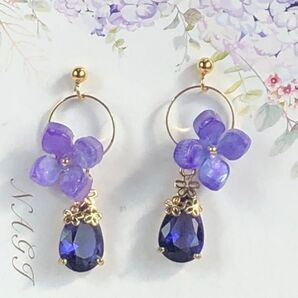 紫陽花 ガラスビーズ ピアス(※イヤリング変更可) No.303
