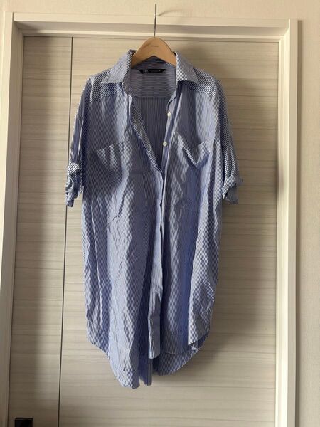 ZARA ザラ ストライプシャツワンピース ブルー レディース