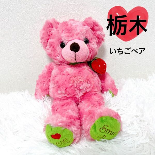 【美品】 ご当地ベア 栃木 ストロベア いちご ピンク 限定品 レア テディベア