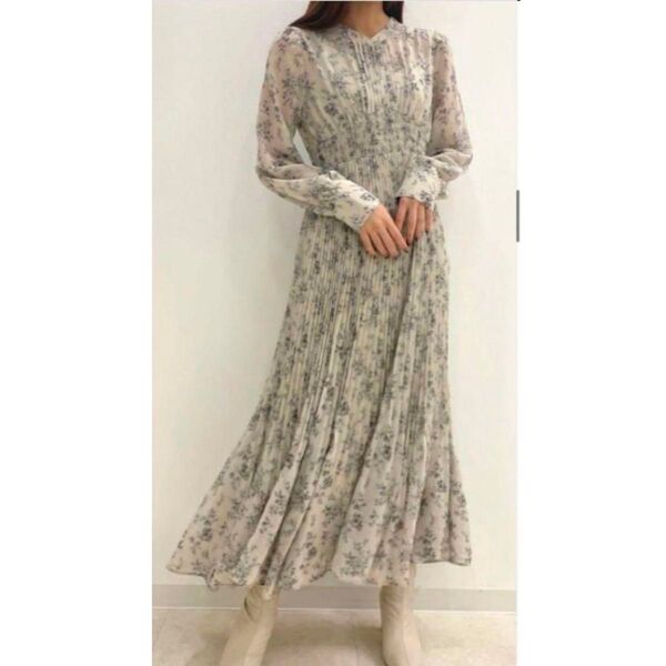 ココディール ヴィンテージフラワー ワンピース 花柄 シフォン プリーツ ロング