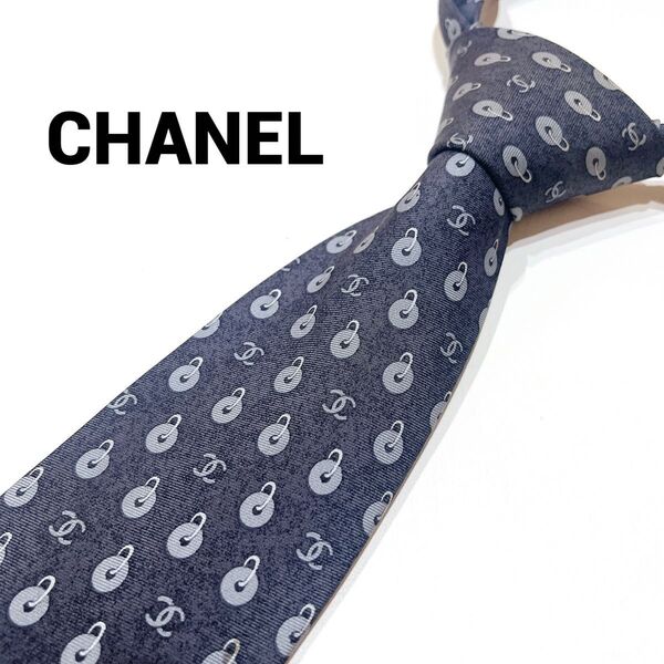 【即日発送】 CHANEL シャネル ネクタイ グレー ブランドロゴ ココマーク