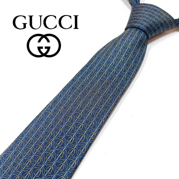 【美品】 GUCCI グッチ ネクタイ ネイビー ブランドロゴ ハイブランド