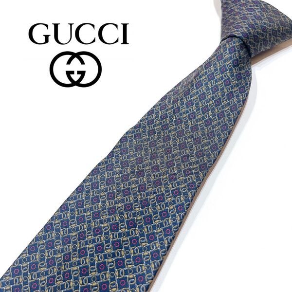 【即日発送】 GUCCI グッチ ネクタイ ネイビー ブランドロゴ ハイブランド