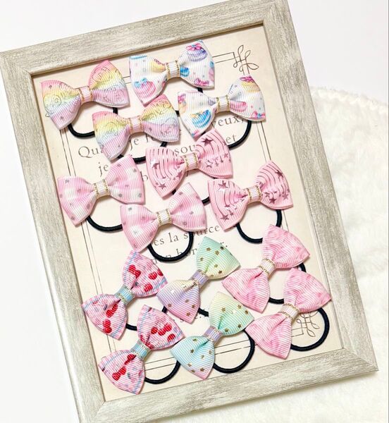 残り2セット!! ピンク姫系セット ① ハンドメイド リボン ヘアゴム キッズ 子供 セット ヘアーアクセサリー リボンヘアゴム