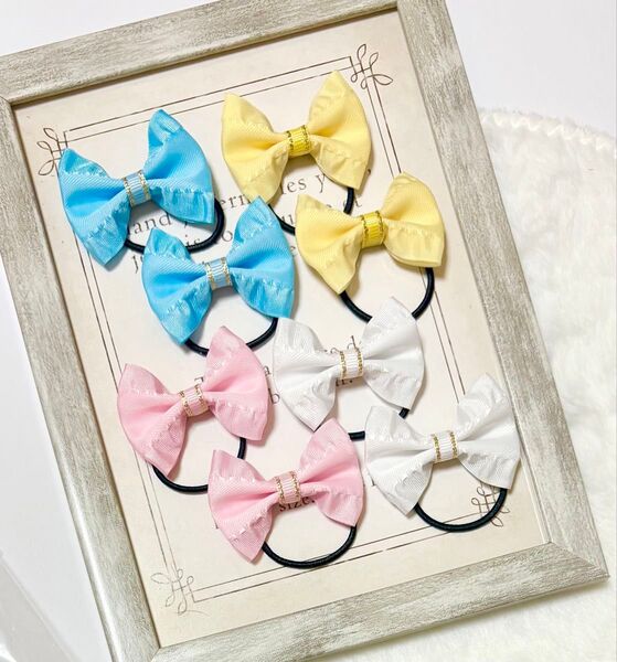 【SH01】フリルリボン ハンドメイド リボン ヘアゴム キッズ 子供 グロセット ヘアーアクセサリー リボンヘアゴム