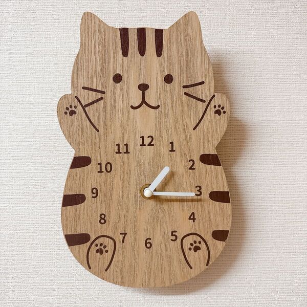 hapins ハピンズ fukufukunyanko ふくふくにゃんこ 猫 トラ チャチャ丸 壁掛け時計 木製 インテリア ねこ