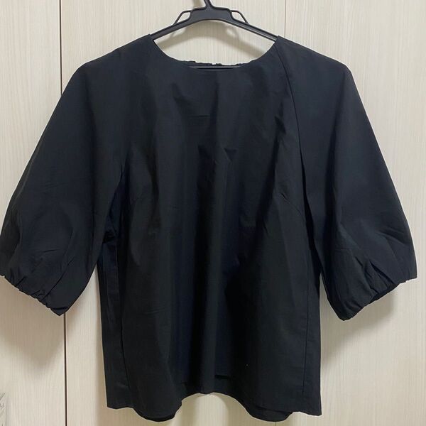 無印良品 乾きやすいブロード 五分袖ブラウス S 黒
