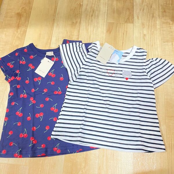 新品 プティマイン 100 Tシャツ オフショル 猫 さくらんぼ チェリー