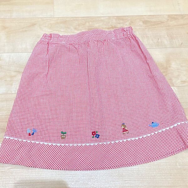 ファミリア スカート 100 刺繍 赤チェック