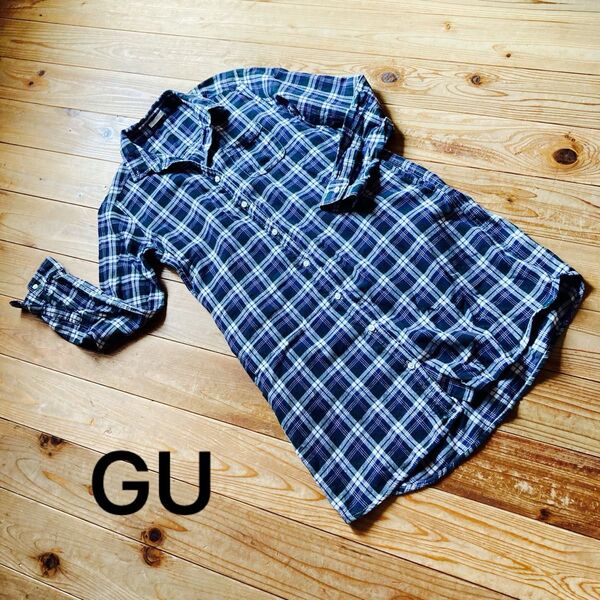 GU チェック柄 長袖シャツワンピース ネルシャツワンピース チュニック シャツ