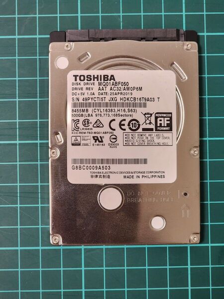 TOSHIBA 2.5インチHDD MQ01ABF050 500GB