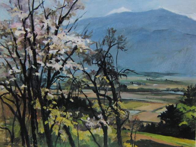 Hiroshi Oka, [Flores de cerezo restantes], De una rara colección de arte enmarcado., Productos de belleza, Nuevo marco incluido, gastos de envío incluidos, pintor japonés, Cuadro, Pintura al óleo, Naturaleza, Pintura de paisaje