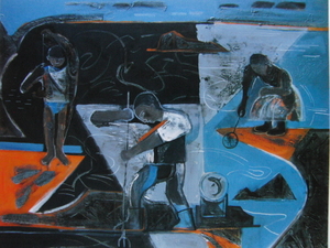 Art hand Auction Shozo Shimada, [Am Strand spielen], Aus einer seltenen Sammlung von Rahmenkunst, Schönheitsprodukte, Neuer Rahmen inklusive, Porto inklusive, Japanischer Maler, Malerei, Ölgemälde, Abstraktes Gemälde