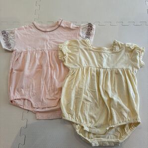 女の子 ベビー服 ロンパース 2枚セット 80サイズ ピンク クリームイエロー