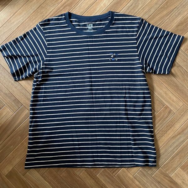 ユニクロ UT ボーダー柄Tシャツ ミッキーマウス ネイビー M