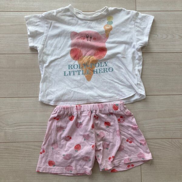 アプレレクール カービィ Tシャツといちご柄パンツセット 100 パジャマ