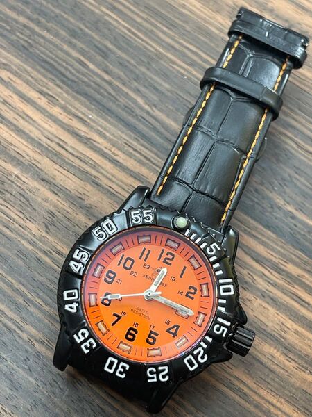 ADDIEDIVE ダイバー腕時計 オレンジ系 メンズ本革ブレスDバックル新品未使用