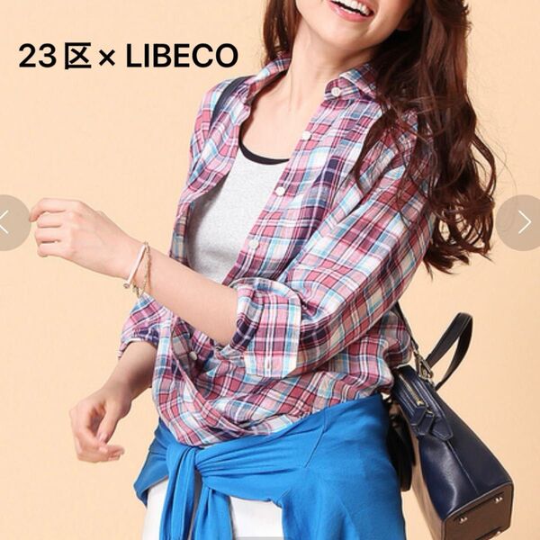 美品 23区×LIBECO リネン マドラスチェックシャツ 38 2Way 麻