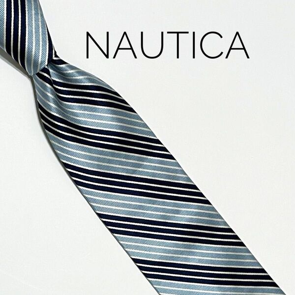 NAUTICA ノーティカ ネクタイ ネイビー ライトブルー レジメンタル ストライプ
