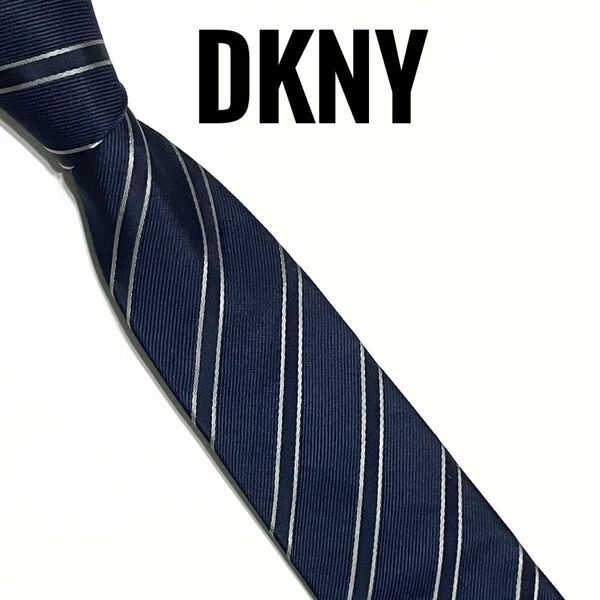 DKNY ネクタイ ネイビー系 レジメンタル ストライプ 細身