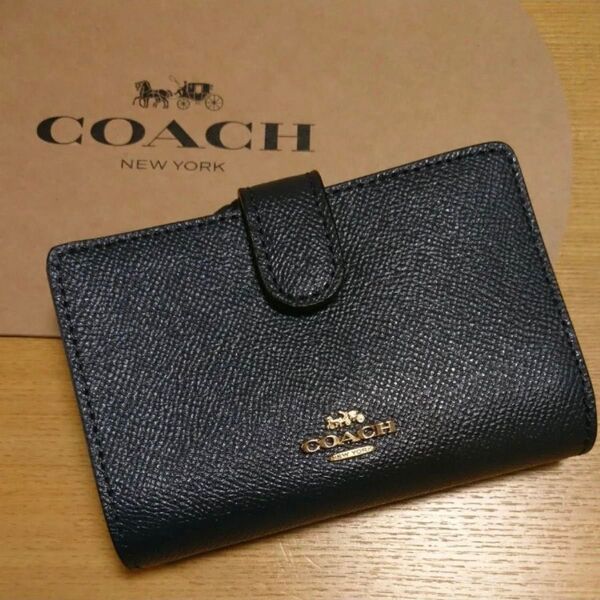 新品未使用 コーチ COACH 折りたたみ財布 ミッドナイト 財布