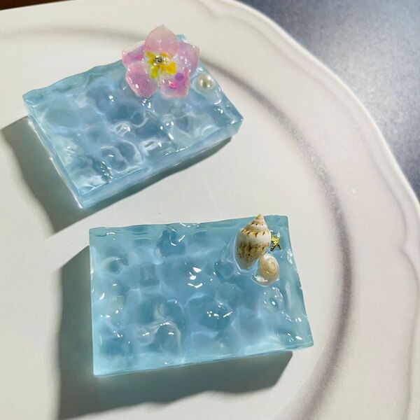 南国の海のオブジェ レジン 波 貝殻 夏 インテリア 2個セット