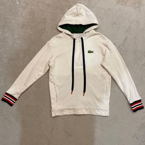 LACOSTE スウエットパーカー オーガニックコットン フランス製 白