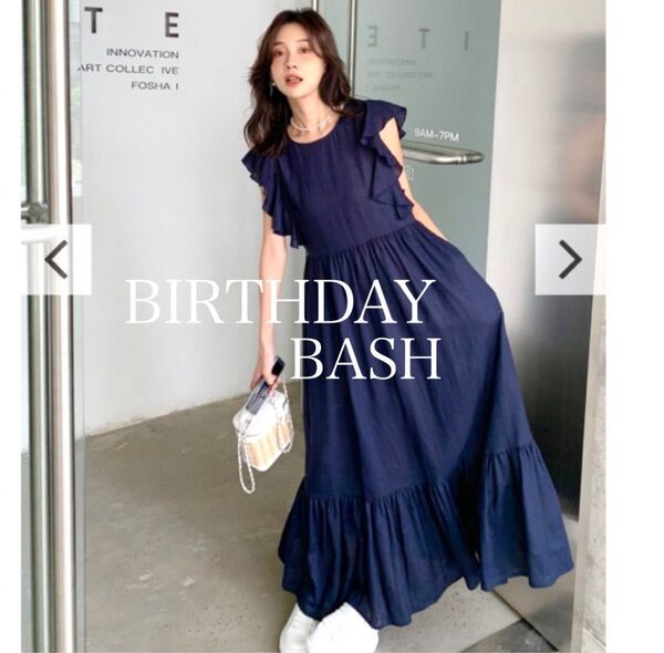 BIRTHDAY BASH バースデーバッシュ リネンフリルワンピース ネイビー