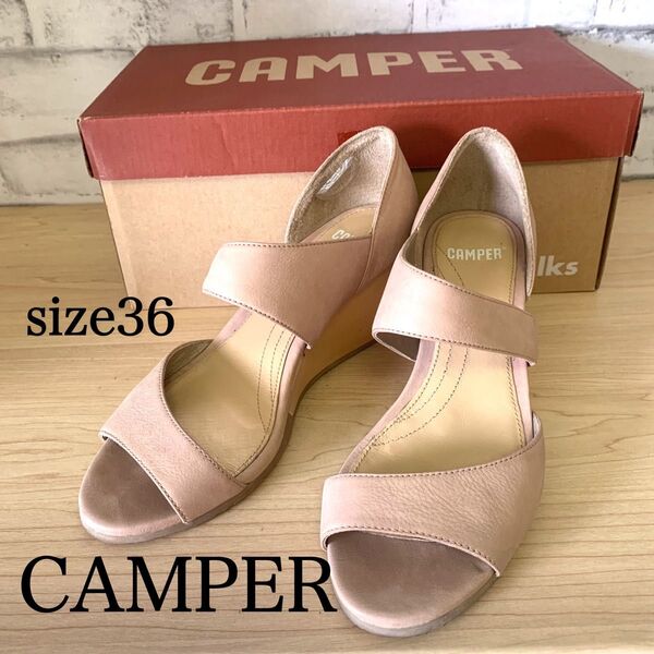 camper カンペール Laura ローラ ウッドヒール ウエッジサンダル ベージュ