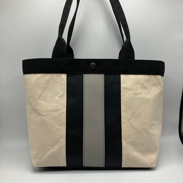 ハンドメイド キャンバス フェイクレザー 切り替えトートバッグ