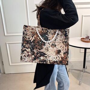ハンドバッグ トートバッグ フラワー ビッグサイズ 大容量 高見え 花柄 上品 トートバッグ パール 2WAYバッグ 大きめ