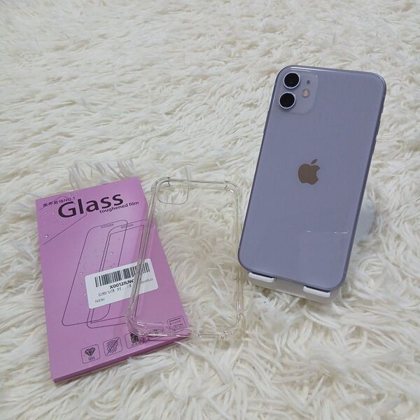 【良品】Apple iPhone11 64GB パープル フィルム カバー付き