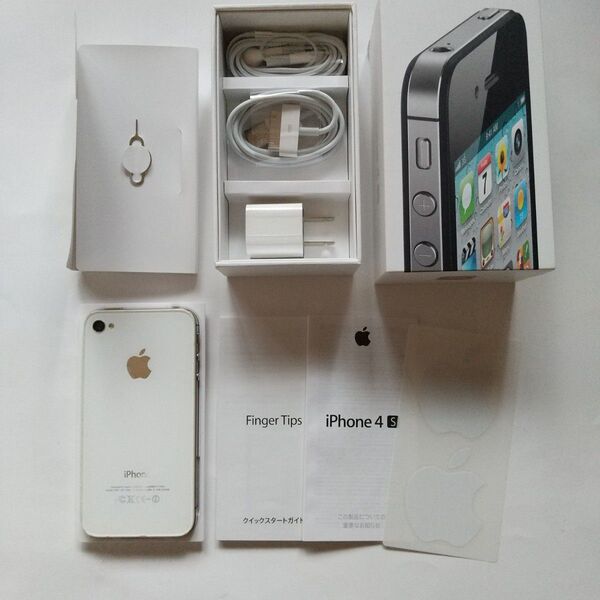 iPhone4s 16GB ホワイト au A1387 MD240J/A 充電ケーブル ACアダプター イヤホン