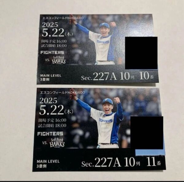 日本ハムファイターズvsソフトバンクホークス 5月22日 2枚連番チケット エスコンフィールド