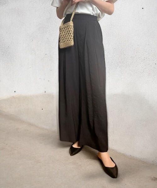 新品【セットアップ可】シアーイージーパンツ/ブラック 黒 セミシアー 軽い 涼しい 夏 着回し 裏地付き ウエストゴム リネン風