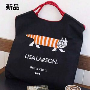 エコバッグ ハンドバッグ 折り畳み ナイロンバッグ トートバッグ 刺繍 猫 ネコ リサラーソン ブラック M ボールアンドチェーン