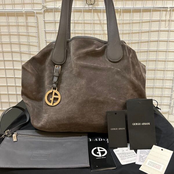 【購入時一式】GIORGIO ARMANI ジョルジオアルマーニ トートバッグ ハンドバッグ スェードレザー 参考価格30万円