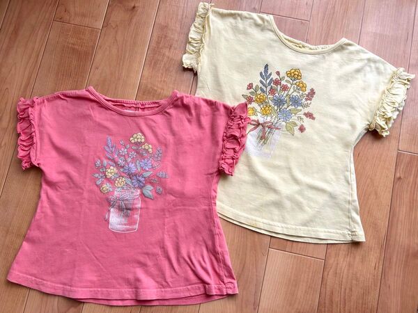 ビケットクラブ キッズ 半袖Tシャツ 110センチ 2枚セット 女の子 ピンク イエロー トップス 花柄