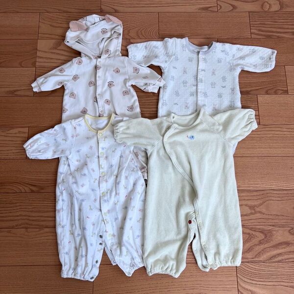【ミキハウスとアカチャンホンポと西松屋】ベビー服 ロンパース 50-60㎝ 4枚まとめ売り 新生児から乳幼児用服