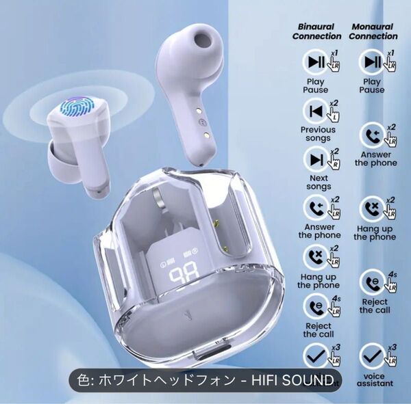ワイヤレスイヤホン ヘッドフォン Bluetooth ヘッドセット ホワイト
