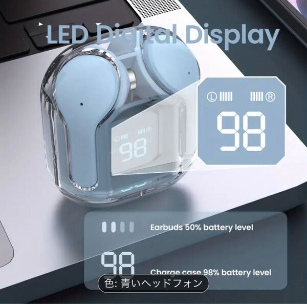 ワイヤレスイヤホン ヘッドフォン Bluetooth ヘッドセット ブルー 青