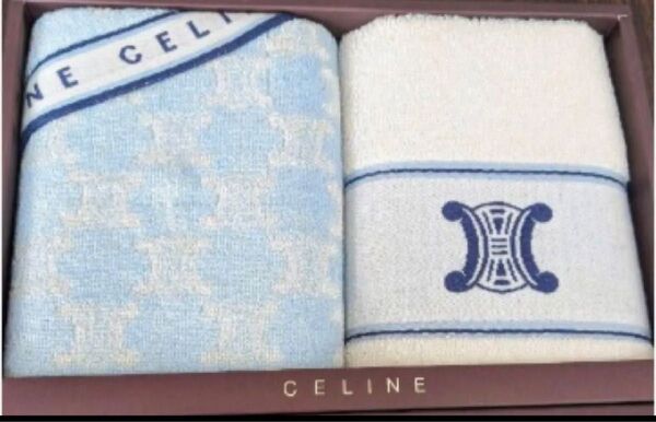 CELINE フェイスタオル2枚 マカダム柄 ブルー セリーヌ