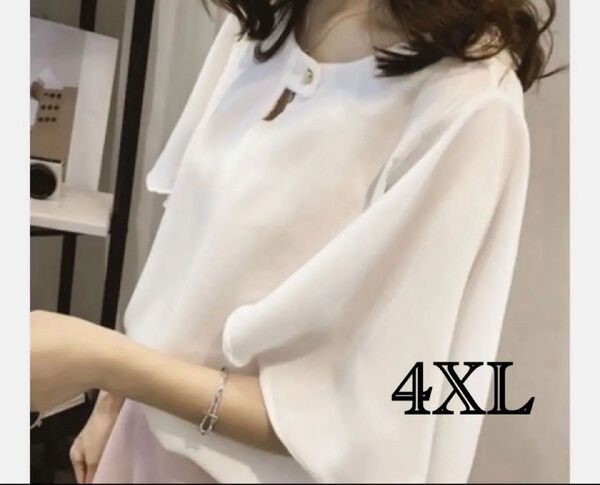 136 フリル袖 半袖 五分袖 七分袖 シアーシャツ シフォンブラウス トップス 4XL