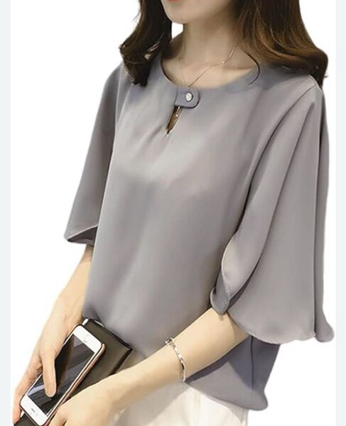 137 シアーブラウス 半袖 五分丈 シフォントップス フレアシャツ 4XL